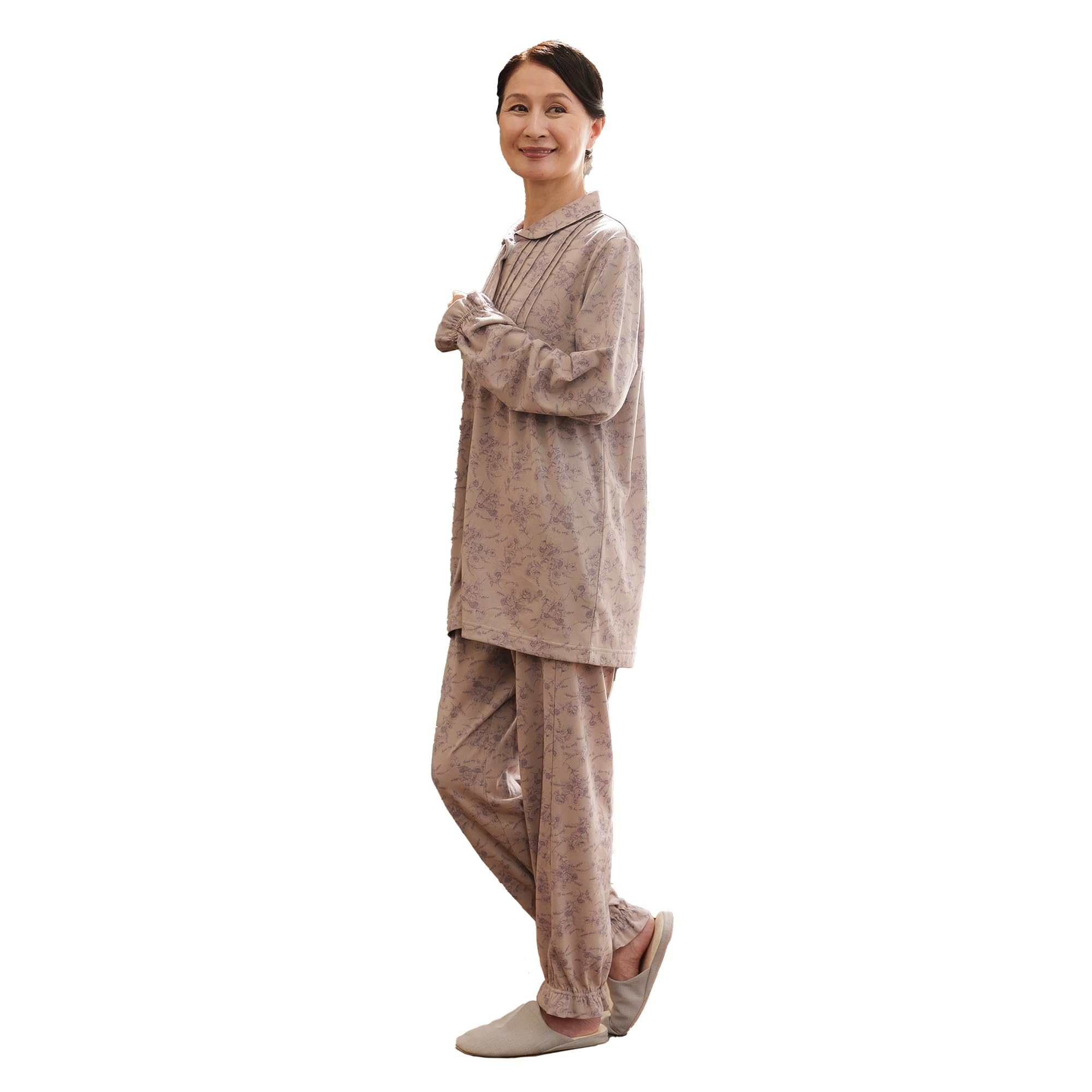 

MY Smooth Small Floral Front Long for Elderly and Hospital Size Lavender [KISS LIFE] Pajamas, Pattern, Women s, 100% Cotton, Opening, Sleeves, Use, L,