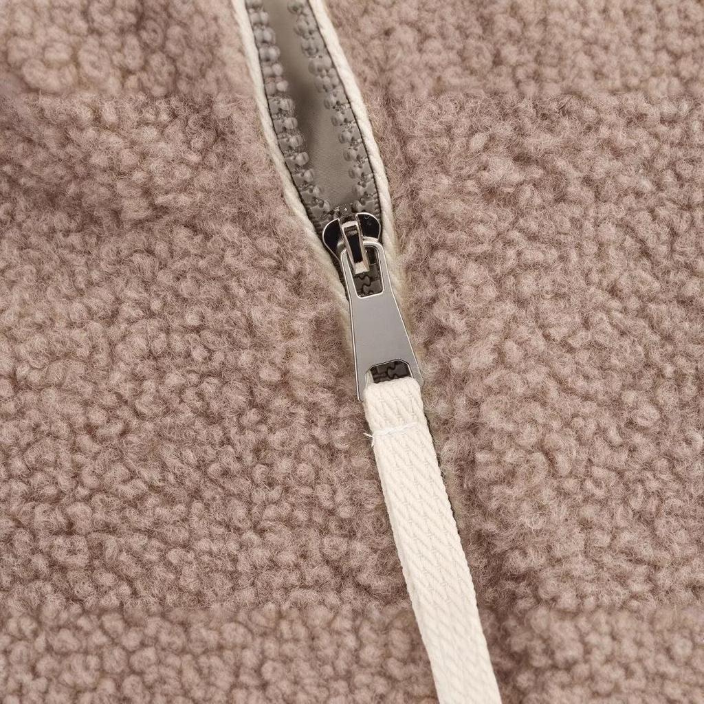 Women's 2024 Winter Camel Lambswool High Neck Zip Jacket with Side Stripe