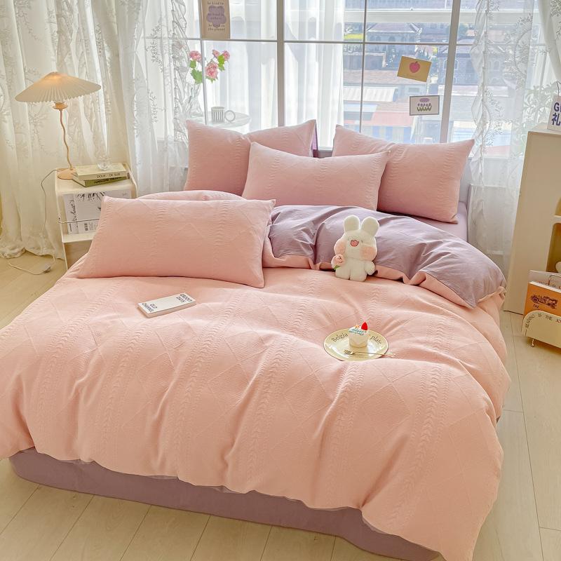 Class A Maternal And Infant Grade Cotton Three-Layer Yarn Four-Piece Set Of Pure Cotton Single Double Bed Sheet Quilt Cover Soft Three-Dimensional