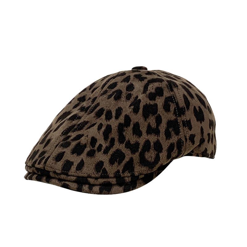 

FallSeason and ColdSeason Retro Leopard Print Front Hat DailyWear Versatile Personality Beret Outside Travel Painter BrandNewspaper Baby Hat Trend average size