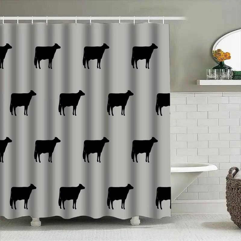 Duschvorhang mit Tiermuster, dekorative Badezimmeraccessoires, schwarzes Kuhmuster, wasserdichtes Polyestergewebe, Heimdekoartikel