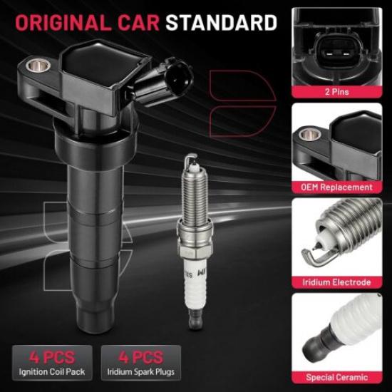 4PCS Ignition Coils & Spark Plugs For 2011-2015 Kia Optima Hyundai Sonata UF611