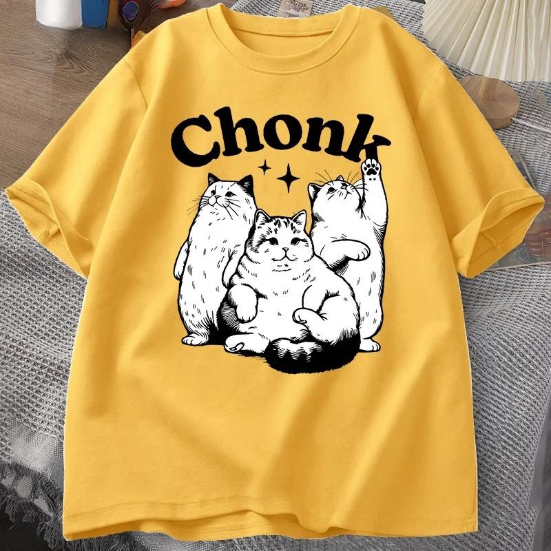 

Ladies casual short sleeved Tshirt with cute cartoon cat Chonk letter print fashionable daily ladies Tshirt 4XL