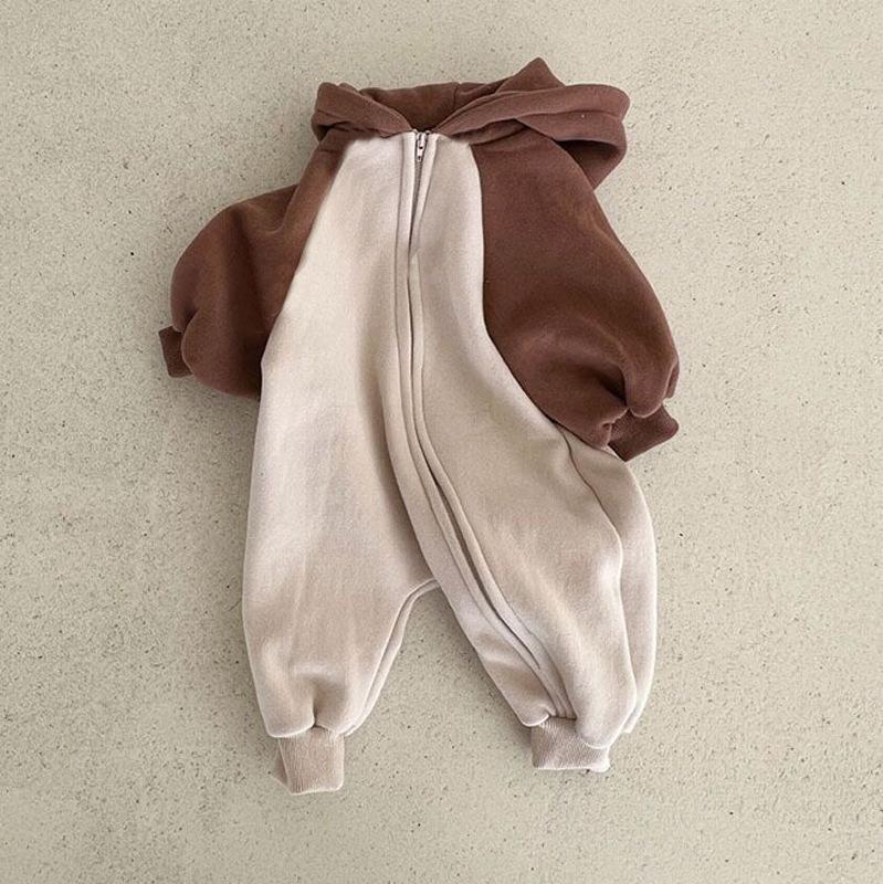 Korean Style Winter Hooded Baby Romper - Fleece Zipper Sweatshirt for Boys & Girls