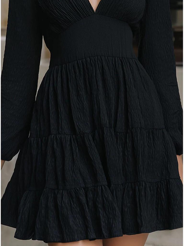 Elegant V-Neck Plain Color Versatile Women's Dress for Street Style