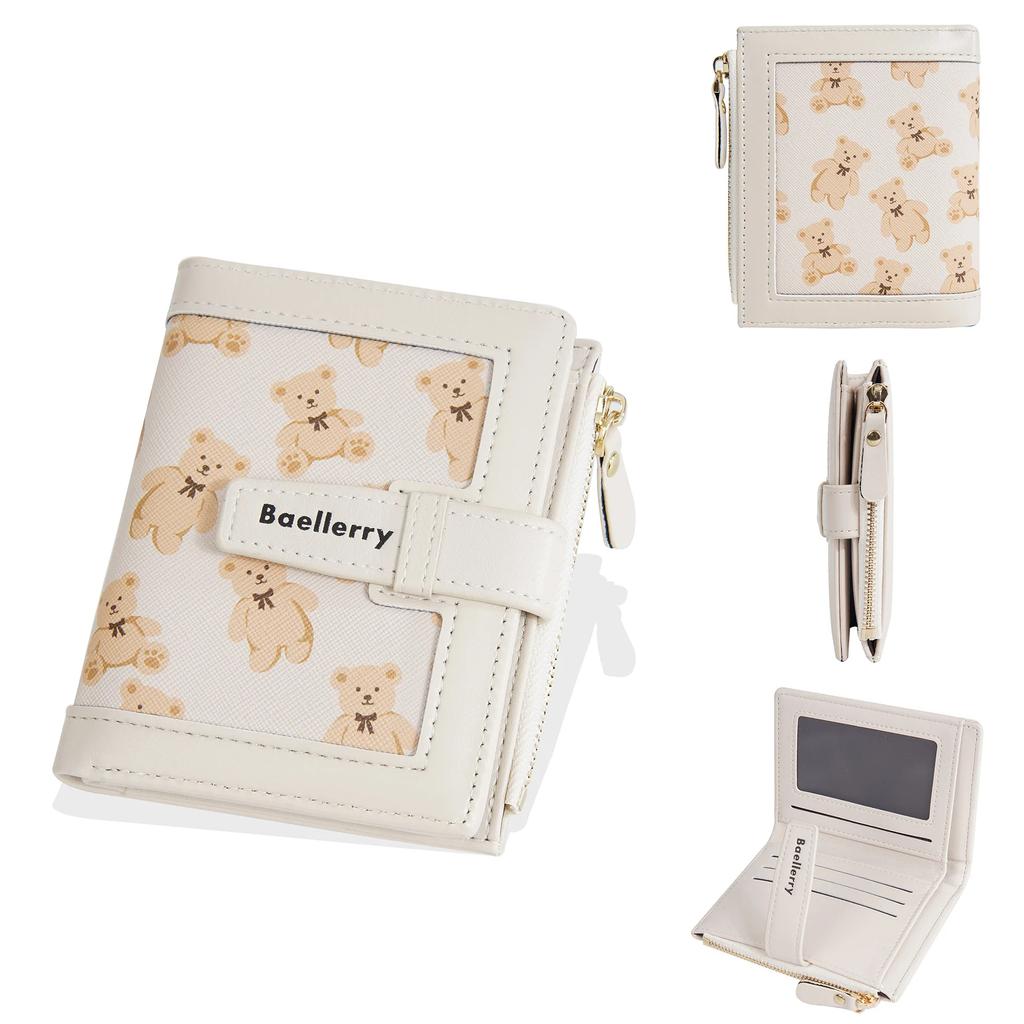 Women Short Purse Cute Fashion Printed Bear Zipper Hasp Coin Wallet Card Bag Ultra-Light Wear-Resistant Wallet Carteira