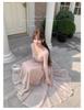 Sweet Narcissus Camellia Knit Dress with Lace Ruffle Collar & Flowy Gauze Skirt