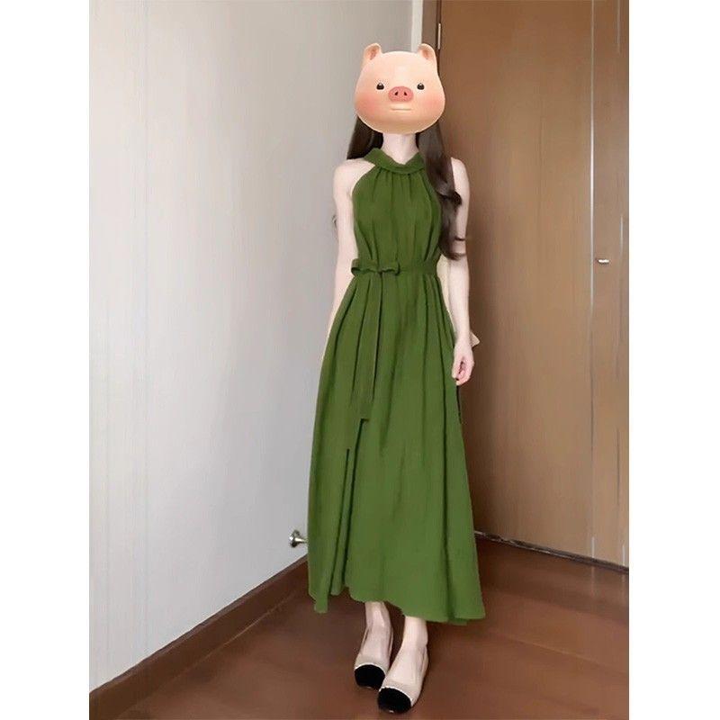 French neck temperament retro sleeveless neck dress women's summer new holiday style loose A-shaped dress long dress