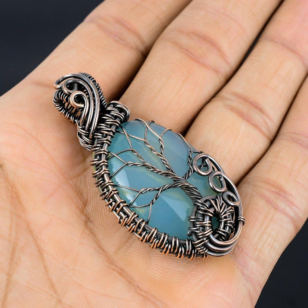 Tree Of Life Aquamarine 999 Copper Wire Wrapped Pendant, Handmade Gemstone Pendant Jewelry, Gifts For Wife Brand New Pendant