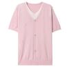 Mom's Stylish Summer Ice Silk Blouse: Middle-Aged Women's Short-Sleeve Knit T-Shirt with Faux Two-Piece Design