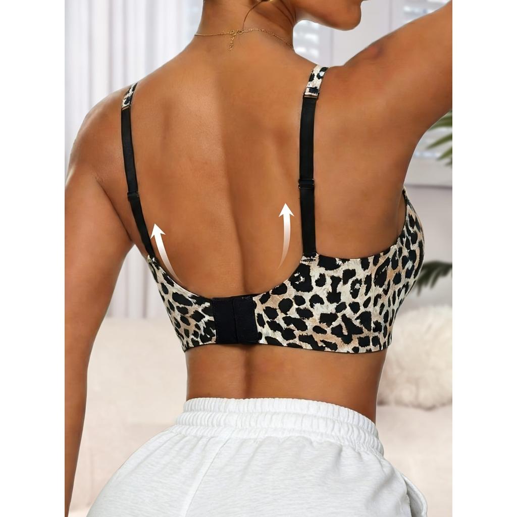 Women's, Sexy Leopard Print Bra, Non Removable Padding, Adjustable Shoulder Straps, Invisible Buckle, Breathable and Comfortable, Leopard Print Bra