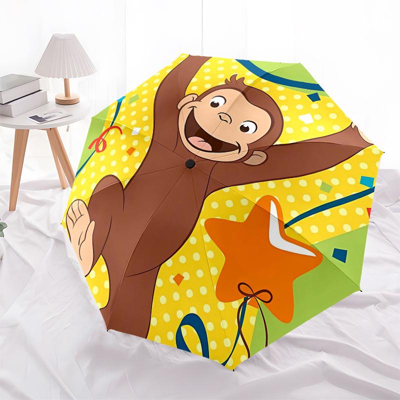 Curious George, Celebration Automatic Opening and Closing, 8 Rib Structure Portable Umbrella, Suitable for Men and Women In All Seasons Per