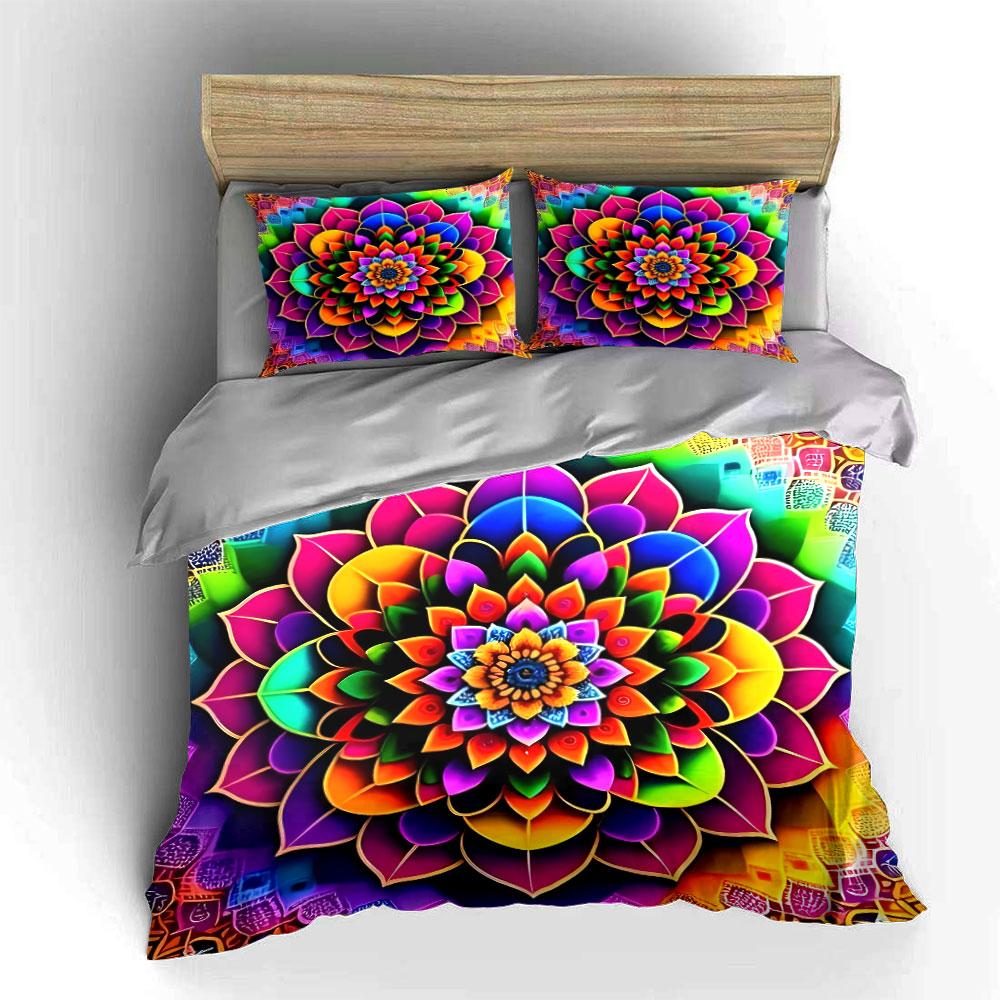 Colorful Mandala Three-Piece Set Decor Multiple Sizes Kid'S And Adults' Bedroom Exquisite 3Pc Bedding Set, Gift