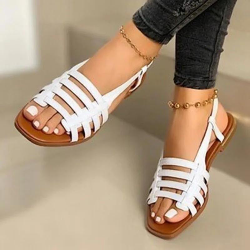 fashion Buckle Strap Women's Sandals Daily  Sandals Women Flat with Round Toe Solid Soft Bottom Ladies Shoes