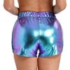 Shorts de Booty Métalliques Brillants pour Femmes Taille Élastique Poches Latérales Shorts Rave