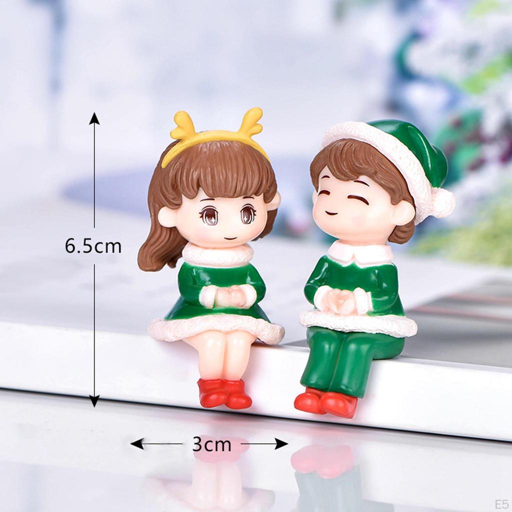 2pcs Cute Christmas Couple Figurines Sculpture Bonsai Decoration Ornament DIY Small Toy for Home