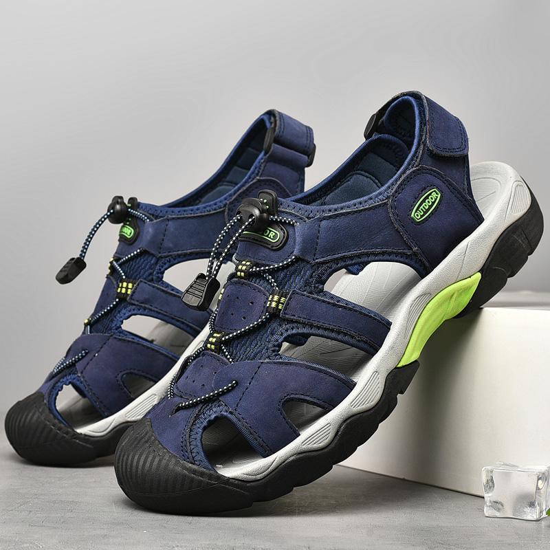 Fashion Fashionable Outdoor Men's Breathable Anti Slip Water Wading Sandals Summer Men Cowhide Oversized Casual Comfortable Beach Shoes