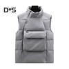 Men Down Waistcoat Stand Collar Sleeveless Oblique Zipper Closure Vest Coat with Front Pockets Solid Color Cotton Coat