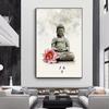 Vintage Style Ink Painting Buddha Mural Art Oil Painting Nordic Canvas Painting Poster Living Room Decorative Painting