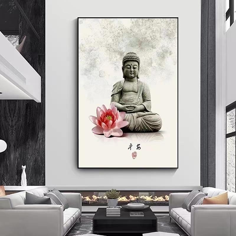 Vintage Style Ink Painting Buddha Mural Art Oil Painting Nordic Canvas Painting Poster Living Room Decorative Painting