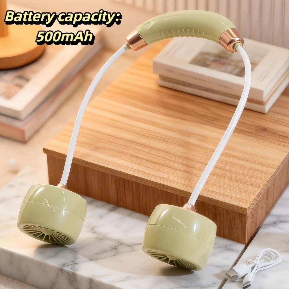 Cream Tone Wearable Neck Fan Turbine Air Outlets Turbine Cooling Fan Neck Fan Outdoor Activities зелёный