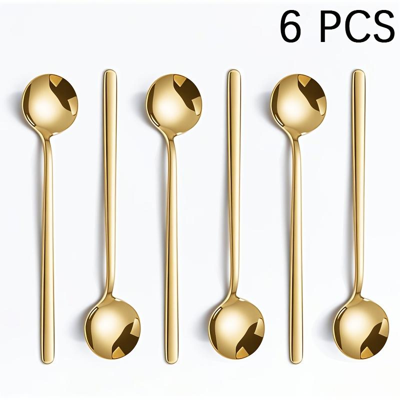 

6-piece Stainless Steel Mini Round Spoons - Gold Finish, Durable and Corrosion-resistant, Suitable for Coffee, Milk золотой