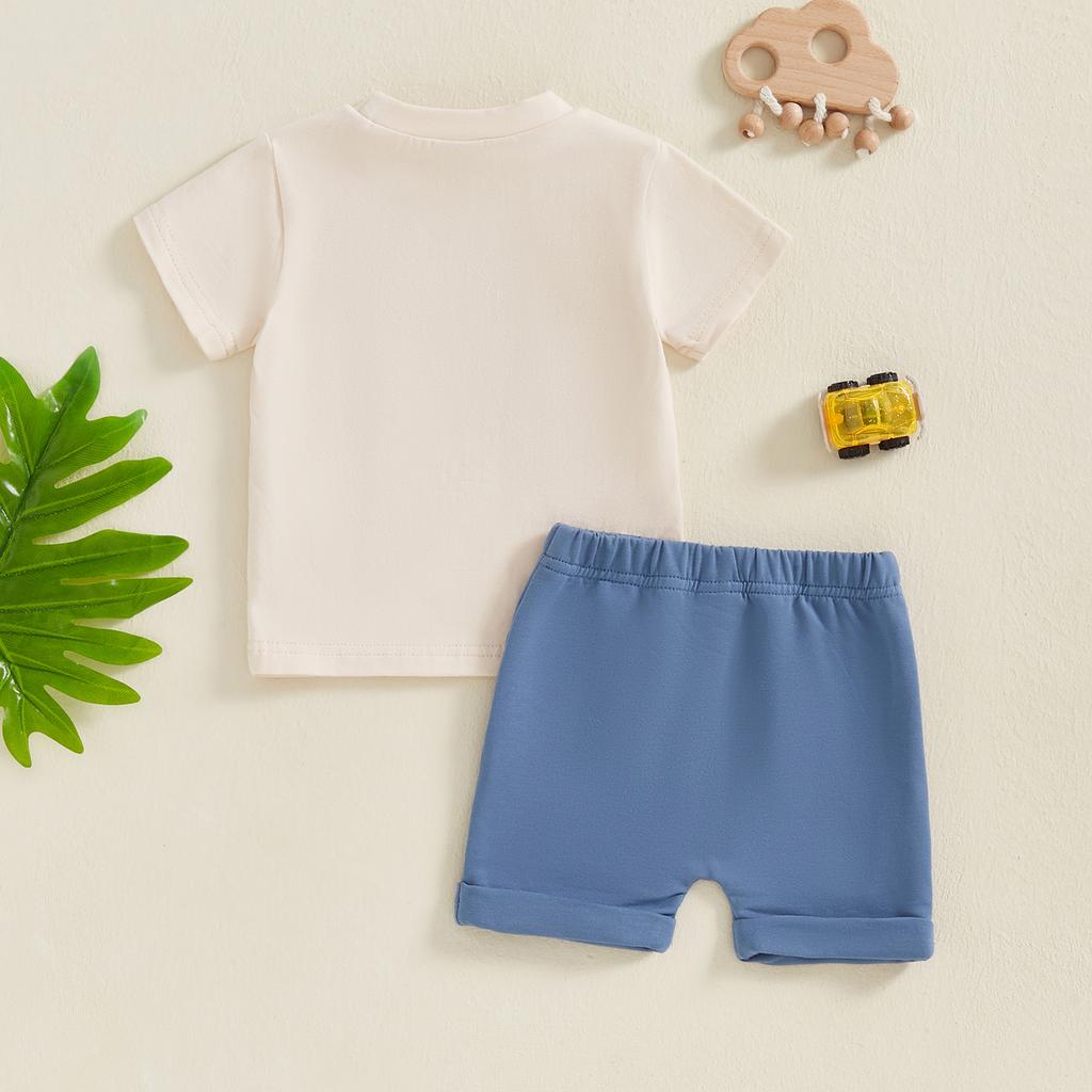 Toddler Boys Summer Outfits Retro Truck Print Round Neck Short Sleeve T-Shirts Elastic Waist Shorts 2Pcs Clothes Set