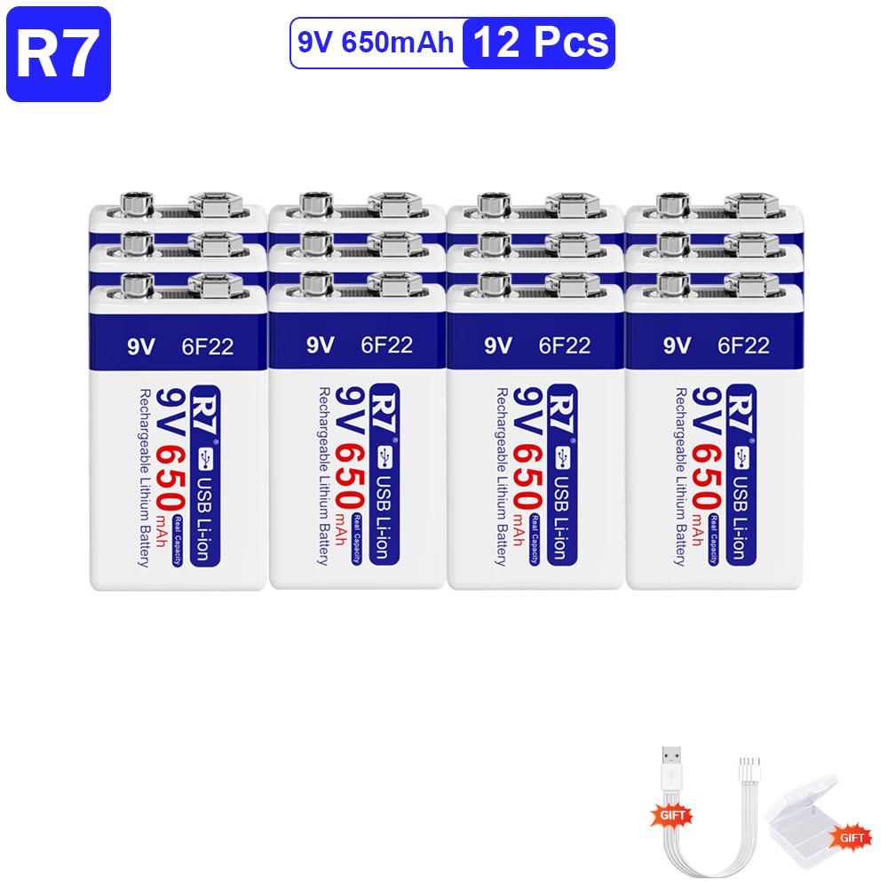 R7 9V USB Batteries 6F22 Rechargeable Batteries 650mAh Lithium Batteries Multifunctional Energy Batteries for KTV Microphone Metal Detector