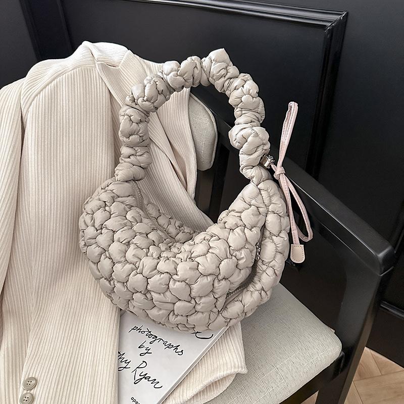 Korean Nylon Pleated Cloud Bags Large Capacity Drawstring Shoulder Crossbody Bags Solid Lightweight Shoulder Bag