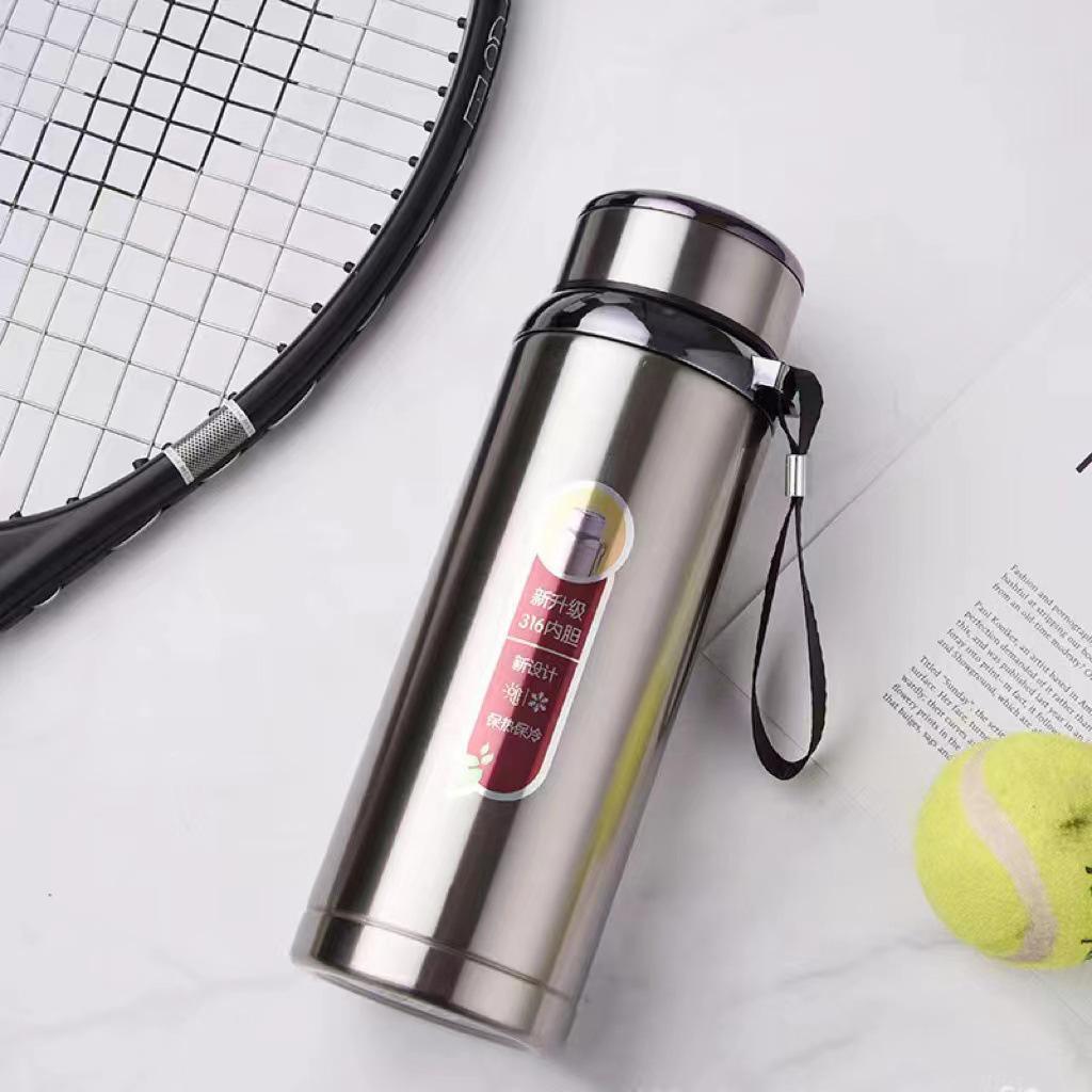 Stainless Steel Solar Thermos Cup with Lanyard - Large Capacity, Portable, Insulated for Outdoor Sports and Car Use