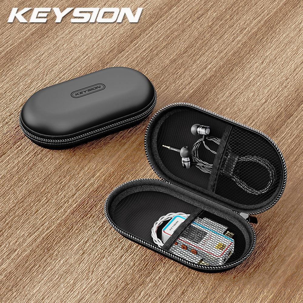 KEYSION PU Leather EarPhones Case Travel Dustproof DAC Headphone Amplifier AMP Cable Oval Storage Box Bag Headset Accessories