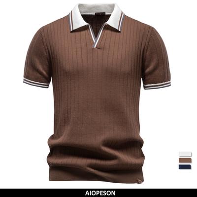 100% Baumwolle Weiches Hautfreundliches Poloshirt für Herren Kragen Einfarbige Old Money Stil Elegantes Lässiges Polo Herrenbekleidung
