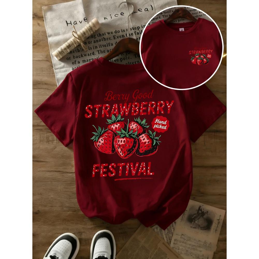Berry Good Strawberry Printed Cotton T-Shirts Women Summer Short Sleeve T Shirt Casual Soft Oversized Tops Basic O-Neck Clothes