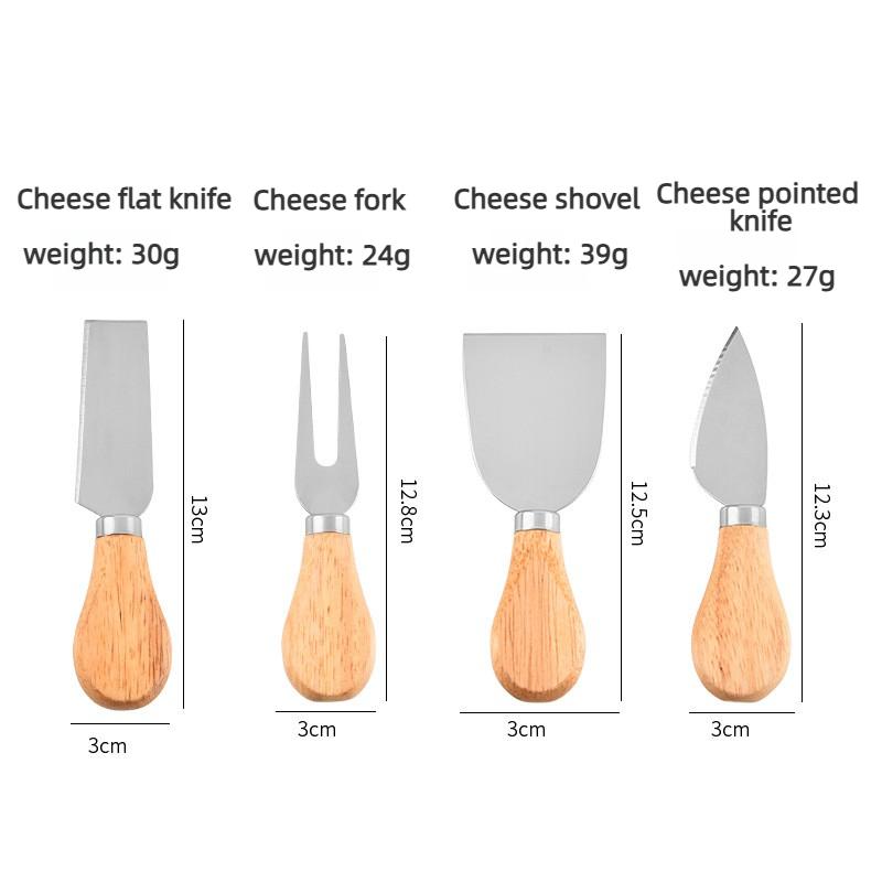 4-Piece Stainless Steel Cheese Knife Set With Wooden Handle, Including Butter Cutter, Pizza Knife, And Cheese Knives