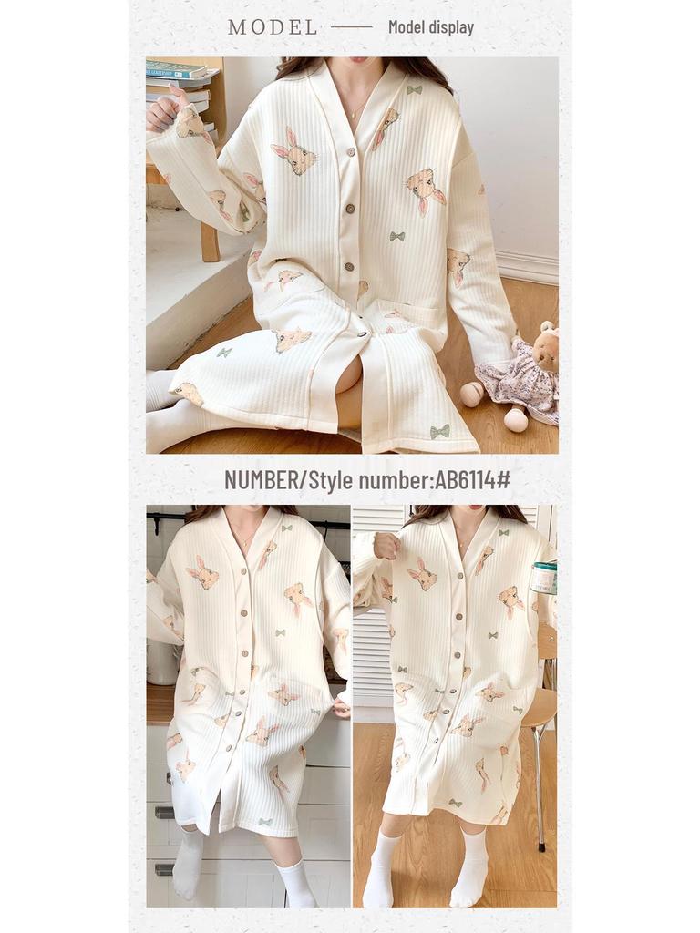 New Style Air Cotton Maternity Nursing Nightdress – Long Sleeve, Suitable for Autumn/Winter, Perfect for Postpartum/Breastfeeding