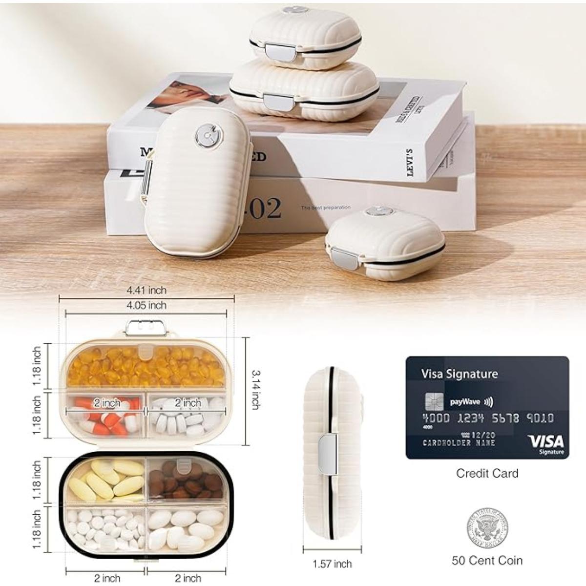 

Портативный небольшой еженедельный органайзер для таблеток, симпатичный влагостойкий держатель для таблетниц для кошелька, ежедневный карманный контейнер для лекарств в аптеке Large бежевый