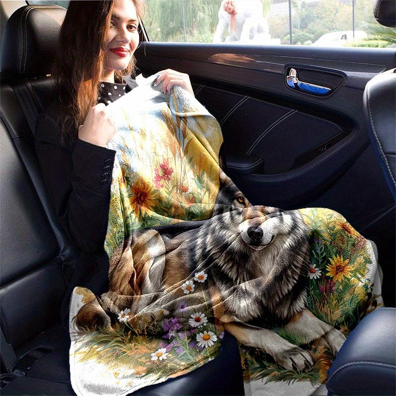 1pc Wolf's Peaceful Rest amidst Nature's Bounty Blanket  Soft Throw for Home Decor, Gift Idea, Living Room, Travel, Camping, Car Blankets