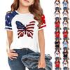 Women's Casual Short Sleeve Crew Neck T-Shirt Independence Day Print Raglan Sleeve Lightweight Cotton Blend Top for Summer