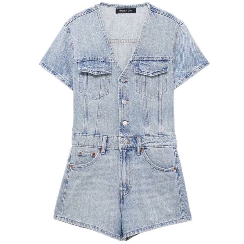 

Модный стиль 2024 Лето Новое поступление Женская одежда Стильный стройнящий Универсальный джинсовый короткий комбинезон 8197100 Light blue S