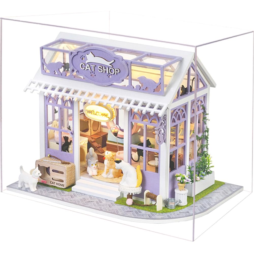

моин моин Кукольный домик Миниатюрный Набор для Рукоделия Магазин Питомцев Масштаб Фиолетовое Кошачье Кафе Светодиодная Подсветка Музыкальная Шкатулка Акриловый Кейс 2505dh462 1/24 [Инструкции на Английском]