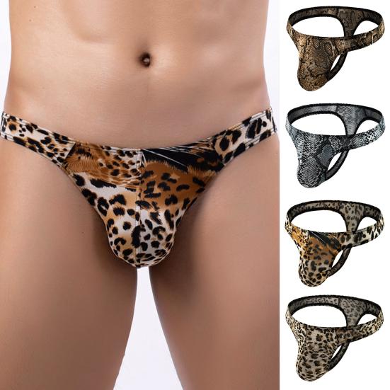 Men Thong Sexy Low-Rise Slim Fit Briefs Leopard Print High Elasticity Breathable Panties Comfortable Daily Wear