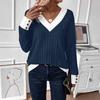 Women S Casual V Neck Solid Color Long Sleeve T Shirt With Splice