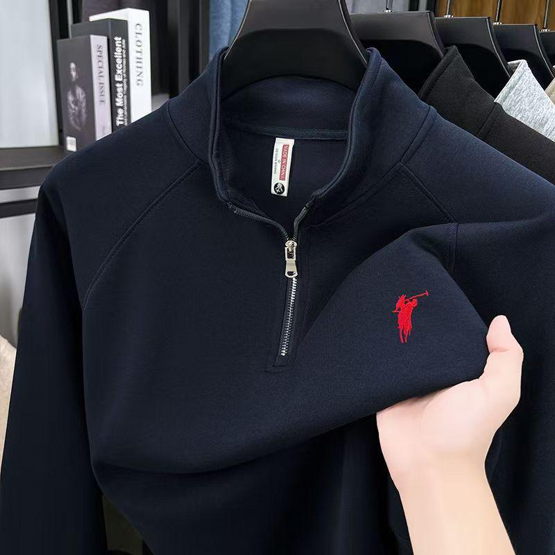 Herren-Sweatshirt mit halbem Reißverschluss für Herbst/Winter: Stehkragen, lange Ärmel, vielseitiges Freizeit-T-Shirt mit Stickerei.