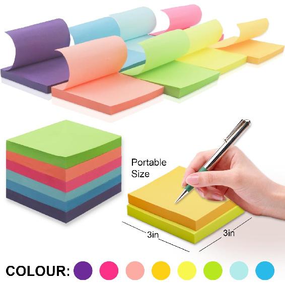 Sticky Notes 3x3, 8 Pack Sticky Pads 100 Sheet/Pad, Bulk Sticky Note Pads, Multicolor Self-Sticky Notes Pad - Teacher Classroom Must Haves, Back to