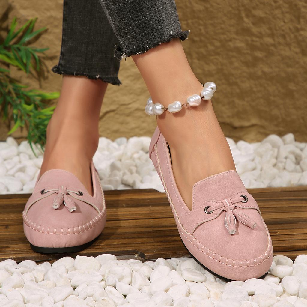Foreign trade large-size single shoes, new solid-color stitched women's flat-soled loafers in the summer of 2025, one pedal Doudou shoes