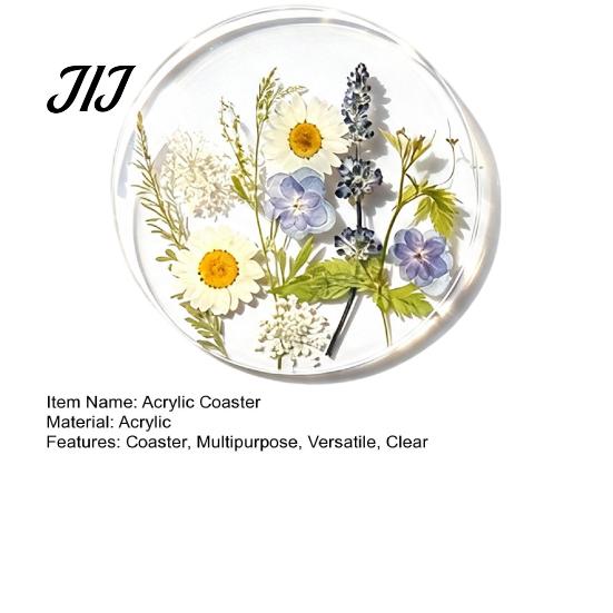 Mother's Day Gift Ideas Floral Print Acrylic Coaster, Non-Slip Surface Heat Resistant Protection Cup Pad, Stylish Drink Coasters Transparent Round Mat