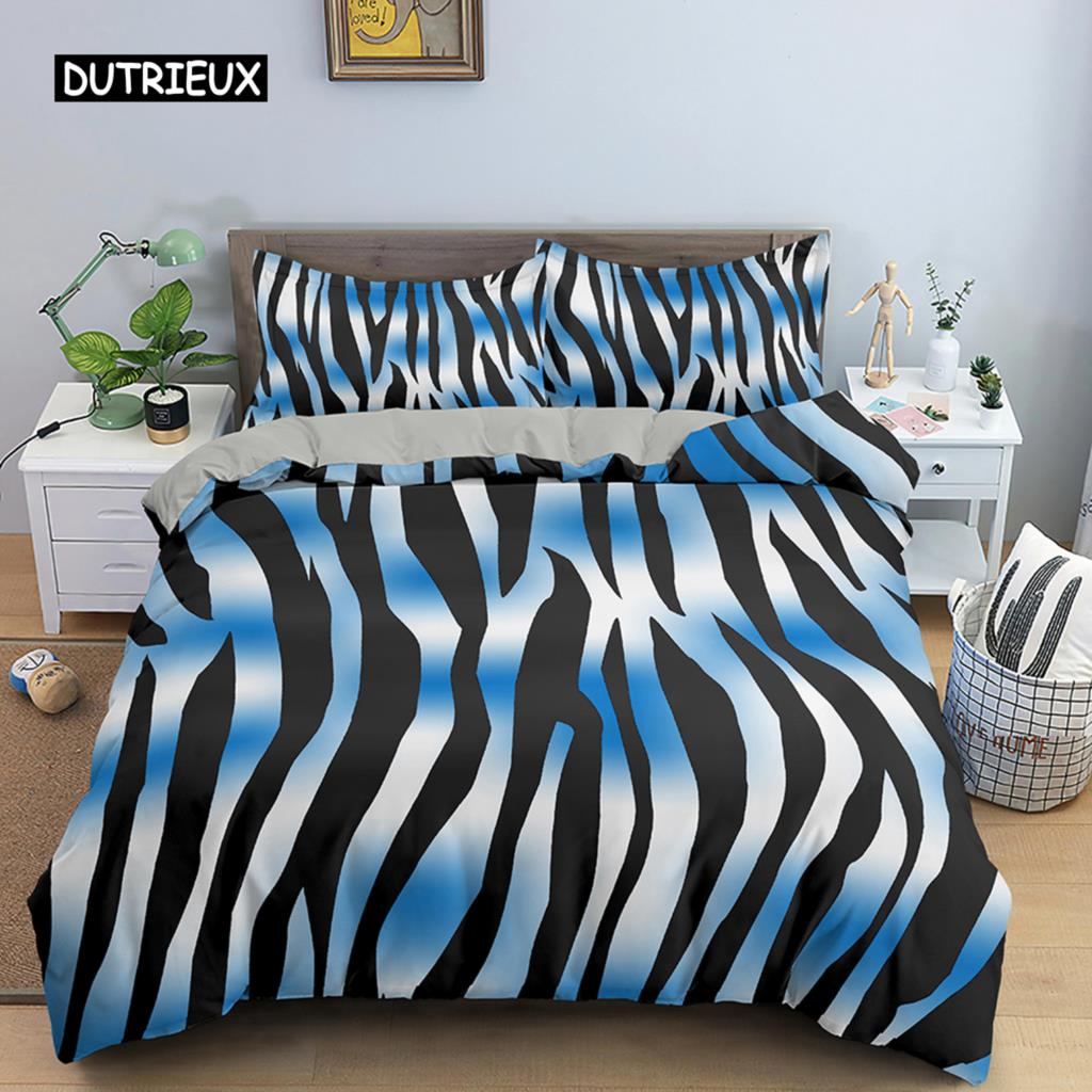 Geometrisch bedrucktes Bettwäscheset Bunter Streifen-Bettbezug für Kinder Kinder Steppdeckenbezug 2/3-teilig Mikrofaserstoff Heimtextil