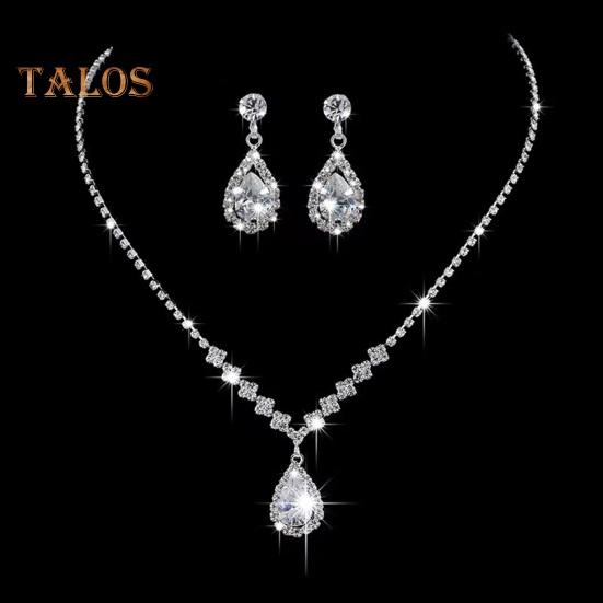 1 Set Women Jewelry Set Rhinestone Necklace Earrings Prom Wedding Party Bride Water Drop Dangle Earrings Formal Occasions Neck Jewelry
