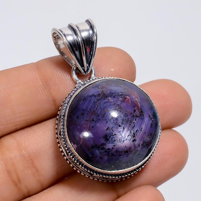 

Amazing Top Grade Qualite 100% Natural Trapiche Purple Sapphire Round Shape Vintage Handmade Jewelry 925 Steling Silver Pendant 1.6 WSJ4933 1.6