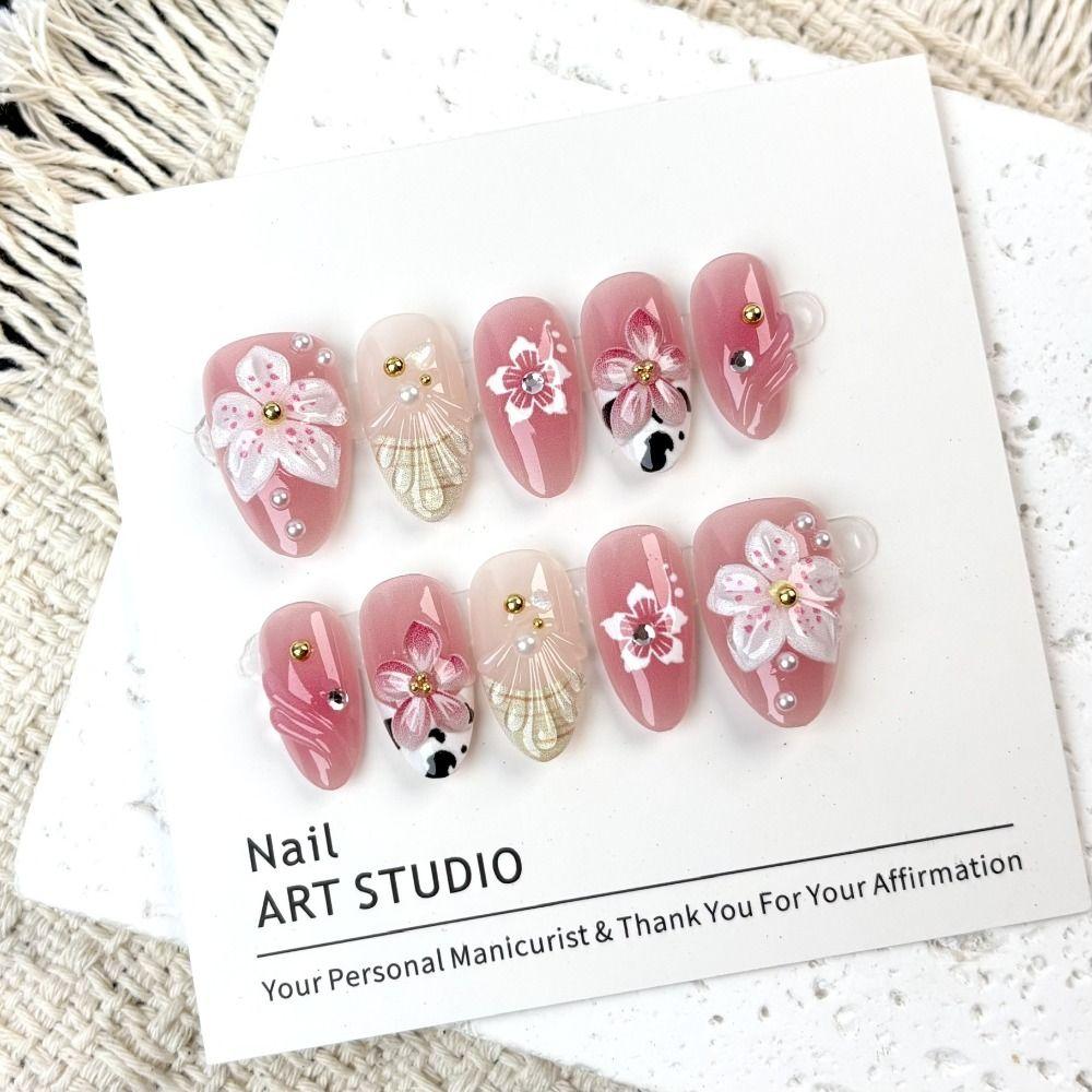 Reusable Handmade Summer 3D Nails Wearable Manicure Waterproof Jelly Gel Fake Nails Full Cover Easy To Wear 3D Flower Gel Nails